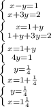 \left \{ {{x-y=1} \atop {x+3y=2}} \right. \\\left \{ {{x=1+y} \atop {1+y+3y=2}} \right.\\\left \{ {{x=1+y} \atop {4y=1}} \right. \\\left \{ {{y=\frac{1}{4} } \atop {x=1+\frac{1}{4} }} \right. \\\left \{ {{y=\frac{1}{4} } \atop {x=1\frac{1}{4} }} \right.