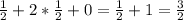 \frac{1}{2}+2*\frac{1}{2}+0=\frac{1}{2}+1 =\frac{3}{2}