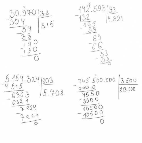 517. Выполните деление: а) 30 970 : 38; б)142 593 : 33;в)5 154 324 : 903 ; г) 745 500 000 : 3500.​