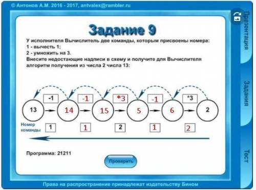 С ИНФОРМАТИКОЙ У исполнителя Вычислитель две команды, которым присвоены номера: 1 -вычесть 1. 2 - ум