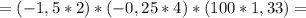 =(-1,5*2)*(-0,25*4)*(100*1,33)=