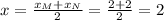 x=\frac{x_M+x_N}{2}=\frac{2+2}{2}=2