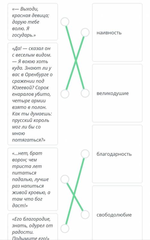 Соотнеси качества личности Пугачёва с цитатами, в которых они проявляются. — Выходи, красная девица;