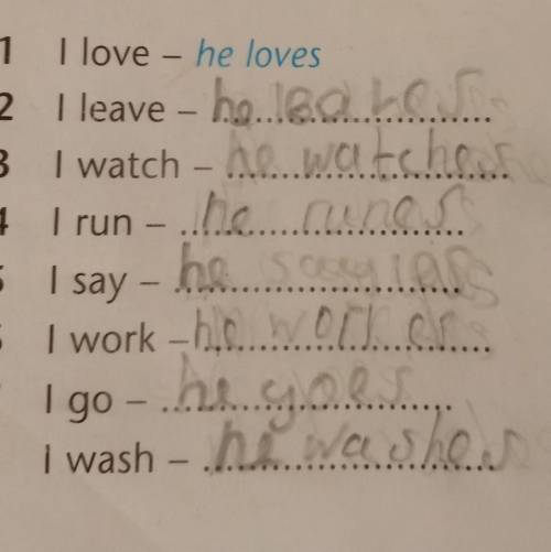 4 2Write the 3rd personsingular1 I love - he loves2 I leave -3 I watch-4 I run -5 I say -6 I work -7