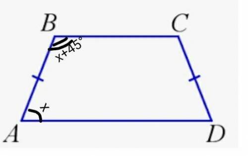 И КАК МОЖНО ПОДРОБНЕЕ найти углы равнобедренной трапеции если один из углов на 45 градусов больше др