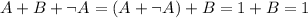 A+B+\lnot A=(A+\lnot A)+B=1+B=1