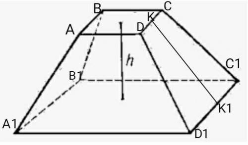 В правильной усеченной пирамиде стороны оснований равны 4см и 6см, ее апофема - 2 корень из 3 см. На