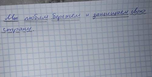 Выполни синтаксический разбор предложения Мы люб…м береж…м и защища…м свою стр…ну.​