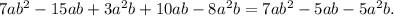 7ab^{2}-15ab+3a^{2}b+10ab-8a^{2}b=7ab^{2}-5ab-5a^{2}b.