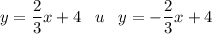 y=\dfrac23x+4\;\;\;u\;\;\;y=-\dfrac23x+4