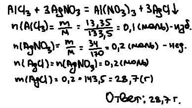 Вычислите массу хлорида серебра полученного при взаимодействии хлорида алюминия массой 13.35 г и нит
