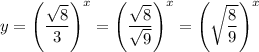 y=\left(\dfrac{\sqrt{8} }{3} \right)^x=\left(\dfrac{\sqrt{8} }{\sqrt{9} } \right)^x=\left(\sqrt{\dfrac{8}{9} } } \right)^x