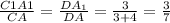 \frac{C1A1}{CA}= \frac{DA_{1} }{DA} =\frac{3}{3+4} =\frac{3}{7}