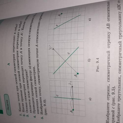 Изобразите точку симметричную точке А относительно прямой C рисунок 9.4 нужно ​