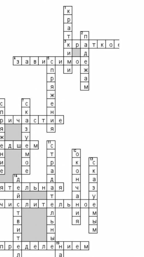Составте кроссворд на тему причастие с 10 вопросами