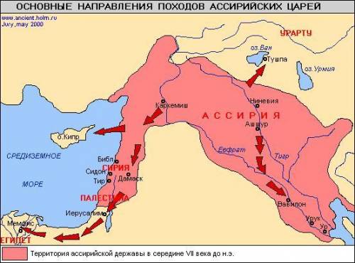 Направление военных походов ассирийцев века