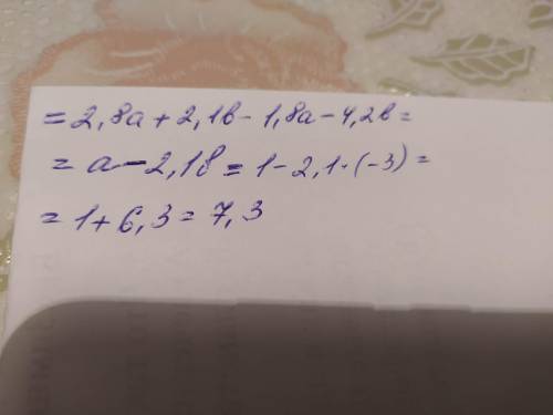 Найди значение алгебраического выражения 0,7(4a+3b)−6(0,3a+0,7b) при a=1,b=−3.​