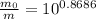 \frac{m_{0} }{m} = 10^{0.8686}