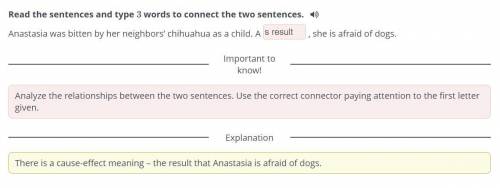 My memoriesRead the sentences and type 3 words to connect the two sentences. ​