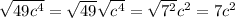 \sqrt{49c^4} =\sqrt{49} \sqrt{c^4} =\sqrt{7^2} c^2=7c^2