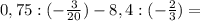 0,75 : (-\frac{3}{20}) - 8,4 : (-\frac{2}{3}) =