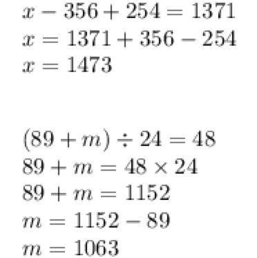 (x-356)+254=1371;(89+m):24=48