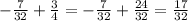 -\frac{7}{32} + \frac{3}{4} = -\frac{7}{32} + \frac{24}{32} = \frac{17}{32}