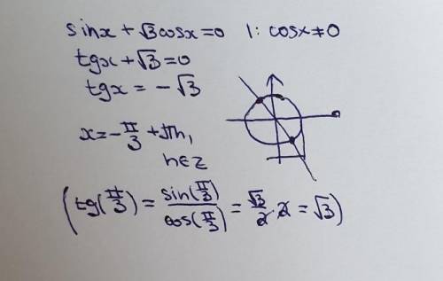 Найти корни тригонометрического уравнения sinx+√3*cosx=0. С решением обязательно:)​