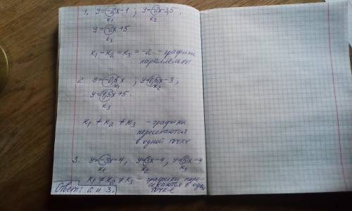 Назовите функции, графики которых пересекаются в одной точке? 1. у=-2х-1, у=-2х-3,5, у=-2х+52. у=-0,