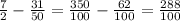 \frac{7}{2} - \frac{31}{50} = \frac{350}{100} - \frac{62}{100} = \frac{288}{100}