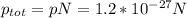 p_{tot} = pN=1.2*10^{-27}N