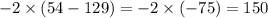 - 2 \times (54 - 129) = - 2 \times ( - 75) = 150