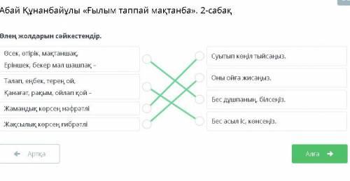 Абай Құнанбайұлы «Ғылым таппай мақтанба». 2-сабақ Өлең жолдарын сәйкестендір.