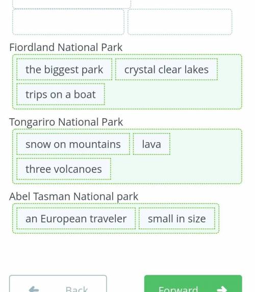 Drag Hormation and match it with the places. Text++ lava+ snow on mountains- three volcanoes1- small