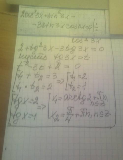 2cos²3x+sin²3x-3sin3x*cos3x=o