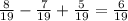 \frac{8}{19} - \frac{7}{19} + \frac{5}{19} = \frac{6}{19}