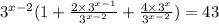 {3}^{x - 2}(1+ \frac{2 \times {3}^{x - 1} }{ {3}^{x - 2} }+ \frac{4 \times {3}^{x} }{{3}^{x - 2}})=43 \\