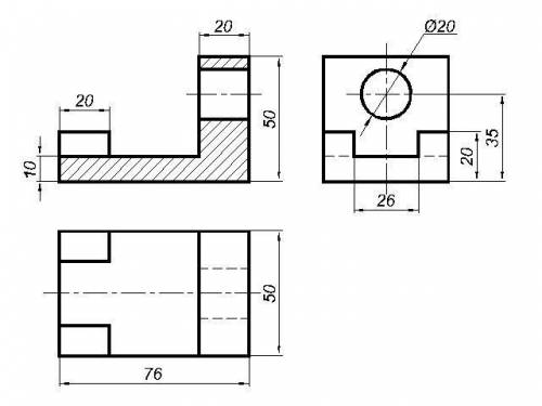 за полностью выполненное задание. Нужно начертить 3-й вид фигуры, показать разрезы и начертить трига