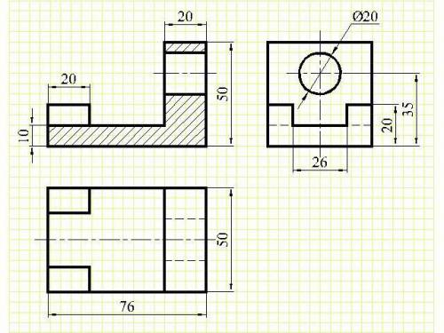 за полностью выполненное задание. Нужно начертить 3-й вид фигуры, показать разрезы и начертить трига