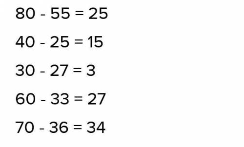 Исследуйте образец. Вычислите разность устно данным 40 - 25 30 - 27 60 - 33 70 . 36 Номер 2 80 45