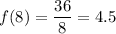 \displaystyle f(8) = \frac{36}{8} = 4.5