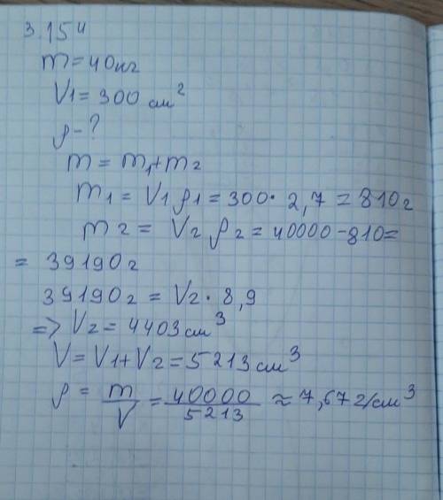 Сплав состоит из 40 кг меди и 300 см3 алюминия. какога его плотность?