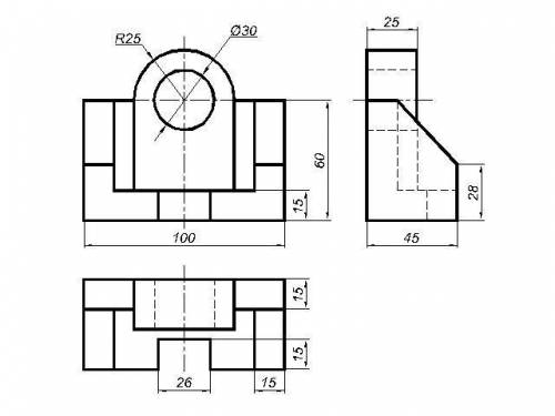 ЧЕРЧЕНИЕ начертить вид сверху, главный вид, вид слева