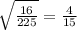 \sqrt{ \frac{16}{225} } = \frac{4}{15}