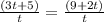 \frac{(3t+5)}{t} = \frac{(9+2t)}{t}