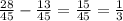 \frac{28}{45} - \frac{13}{45} = \frac{15}{45} = \frac{1}{3}