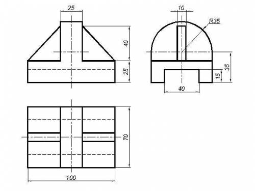 Построить три вида детали по данному наглядному изображению в аксонометрической проекции ​