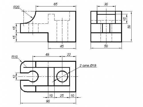 решить )) Построить три вида детали по наглядному аксонометрическому изображению. 2 вариант