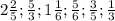 2\frac{2}{5}; \frac{5}{3}; 1\frac{1}{6}; \frac{5}{6}; \frac{3}{5}; \frac{1}{3}