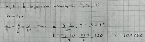 Знайдіть такі значення a і b, щоб числа a ,б і b були відповідно пропорційні числам 4,1/3 та10 .?​